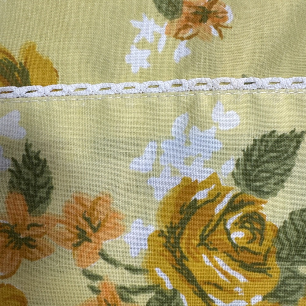 Vintage Cannon Monticello Pillowcase Set Yellow Floral Green Chevron 70s Muslin - Picture 7 of 8